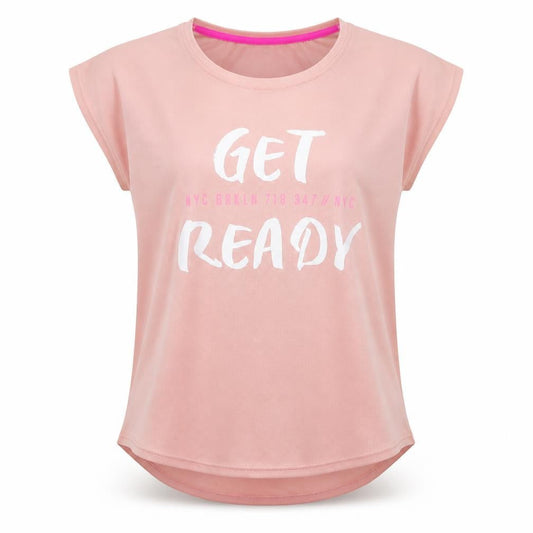 Front view of H&M girls’ pink jersey pullover t-shirt, size 10, years - get ready