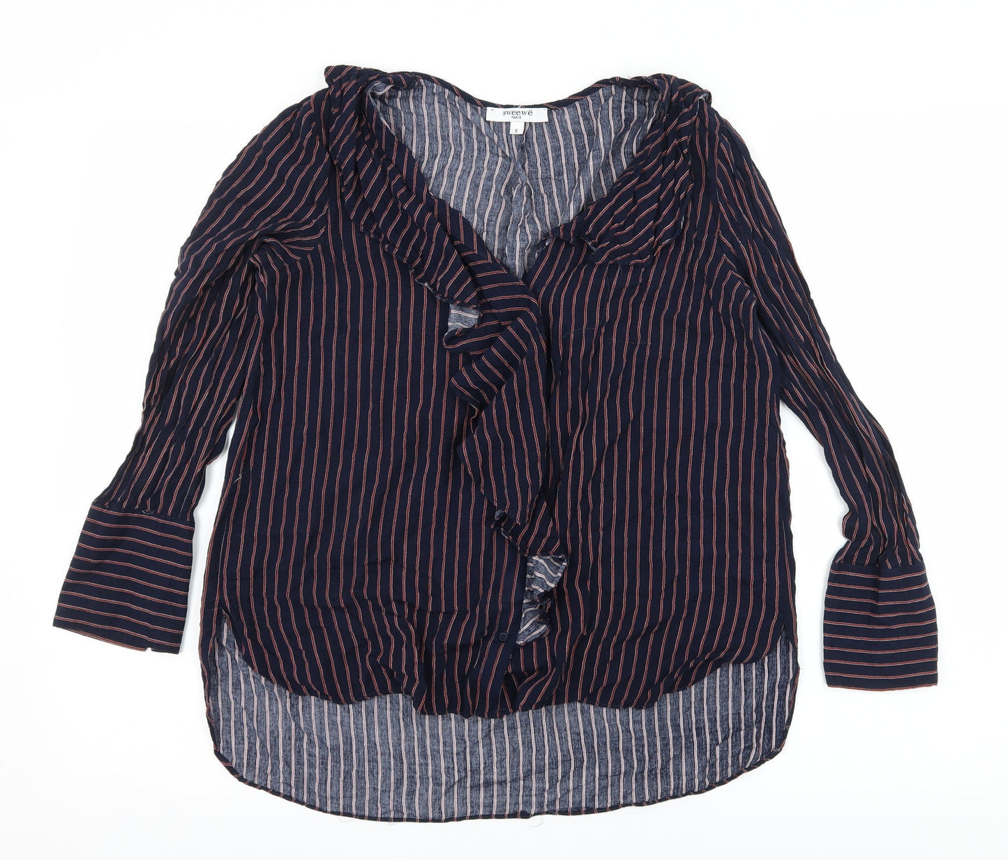 Sweewe Womens Blue Striped  Basic Blouse Size S