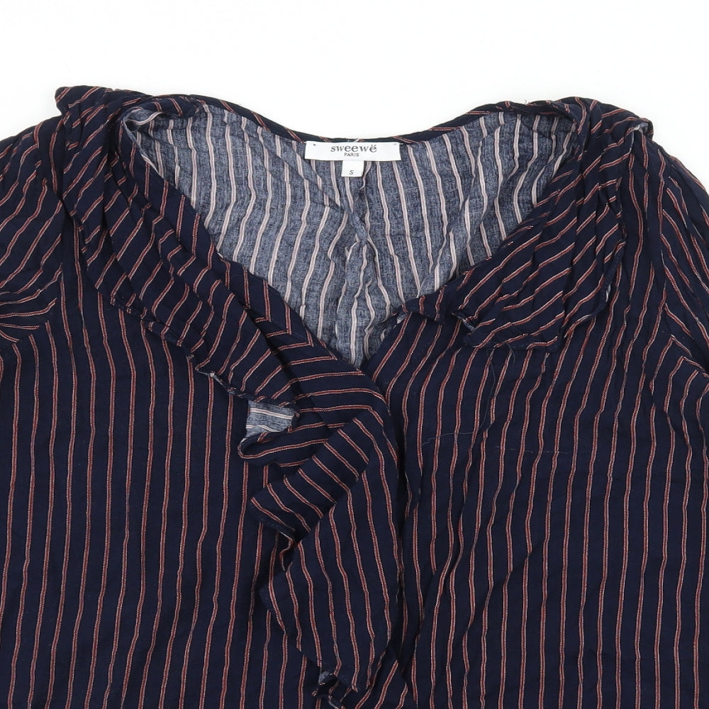 Sweewe Womens Blue Striped  Basic Blouse Size S