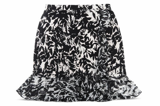 Front view of George Simonton women’s black floral flare skirt, size M