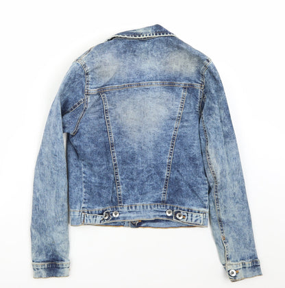 Back view of fls girl women’s blue jacket coat, size UK 36