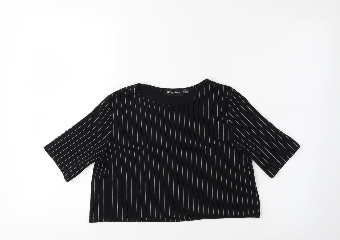 PRETTYLITTLETHING Womens Black Striped  Basic T-Shirt Size 8