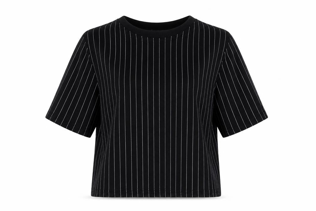 PRETTYLITTLETHING Womens Black Striped  Basic T-Shirt Size 8