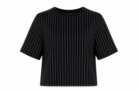 PRETTYLITTLETHING Womens Black Striped  Basic T-Shirt Size 8