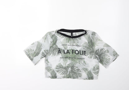 Additional front view of H&M women’s green floral basic t-shirt, size UK 8