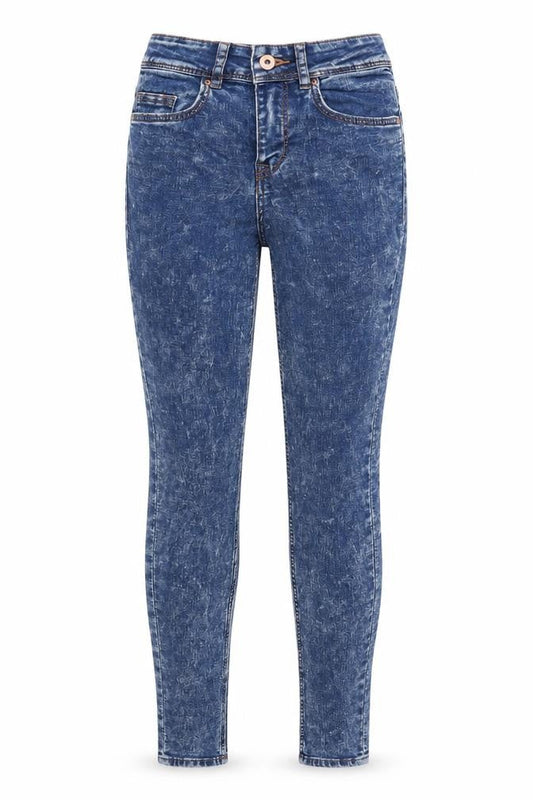 Front view of H&M women’s blue denim skinny jeans, size UK 8, 29-inch leg
