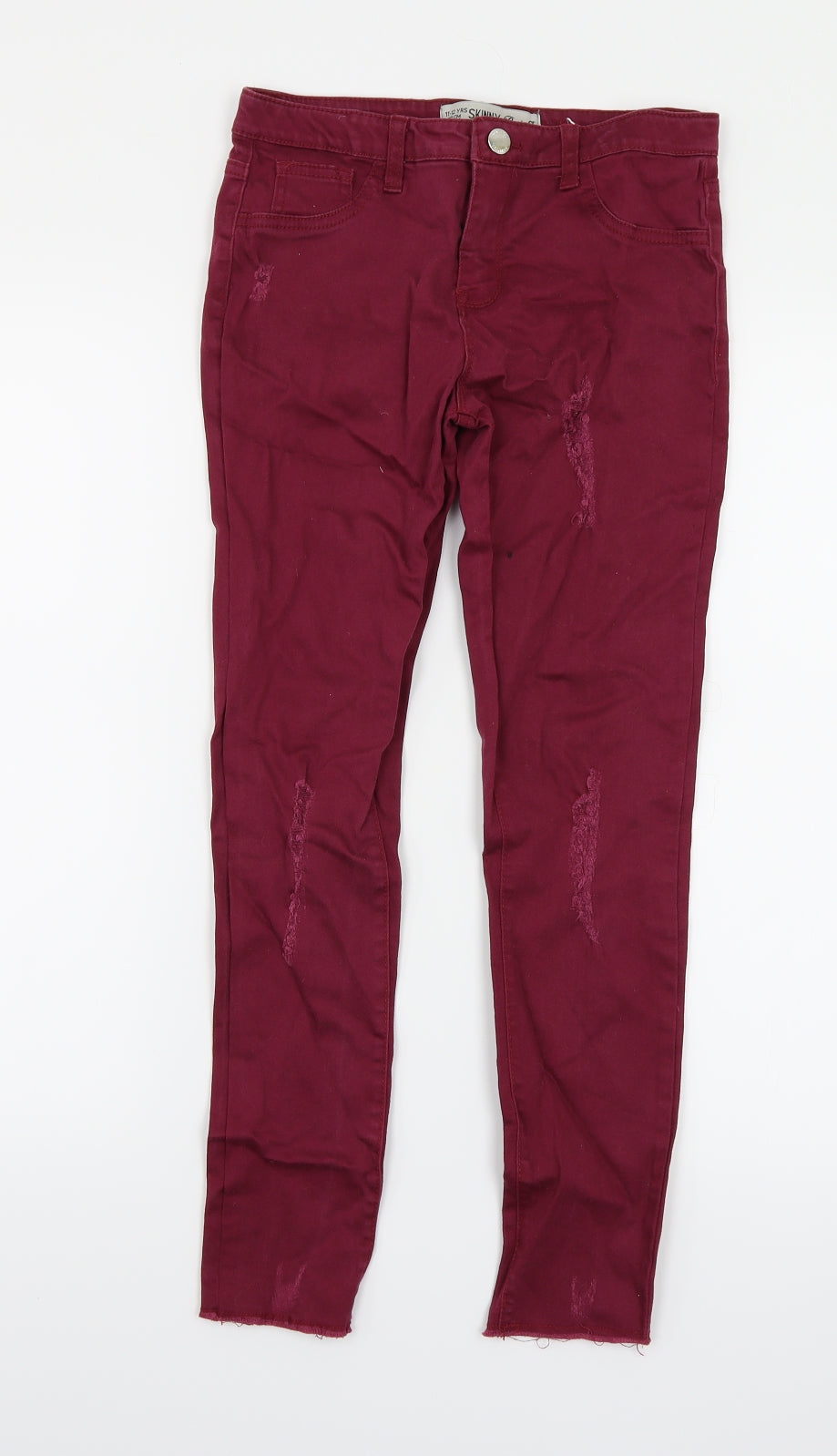 Additional front view of Denim & Co. girls’ purple denim skinny jeans, size 11-12, years - distressed