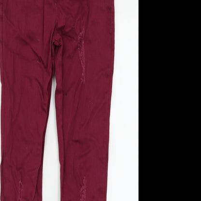 Close-up detail of Denim & Co. girls’ purple denim skinny jeans, size 11-12, years - distressed
