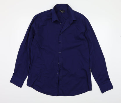 Front view of Taylor & Wright men’s blue button-up, size 16