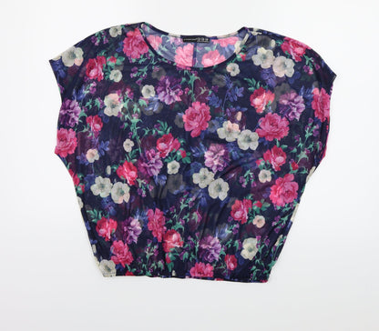 Additional front view of Atmosphere women’s blue floral mesh basic blouse, size UK 10