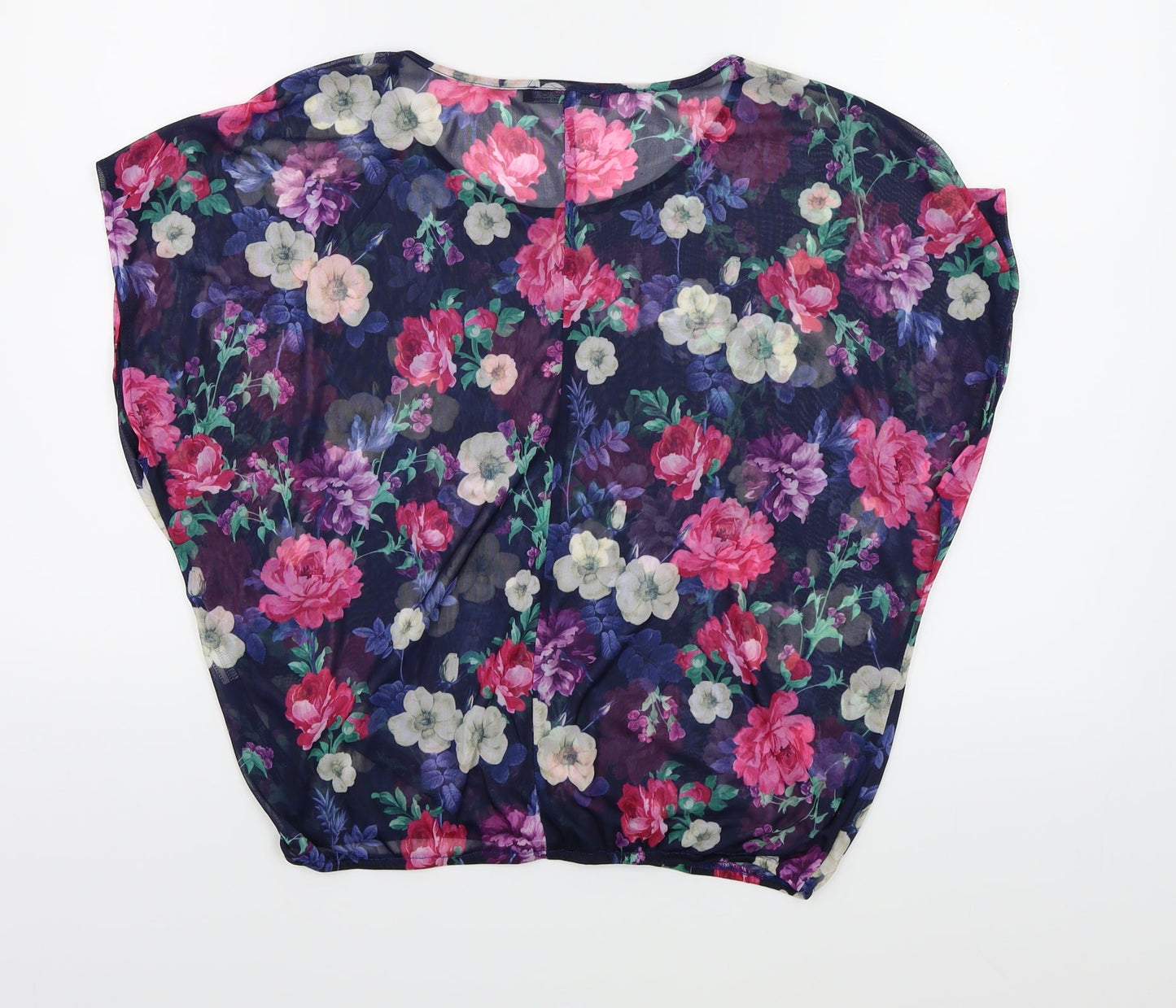 Atmosphere Womens Blue Floral Mesh Basic Blouse Size 10