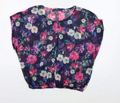 Back view of Atmosphere women’s blue floral mesh basic blouse, size UK 10