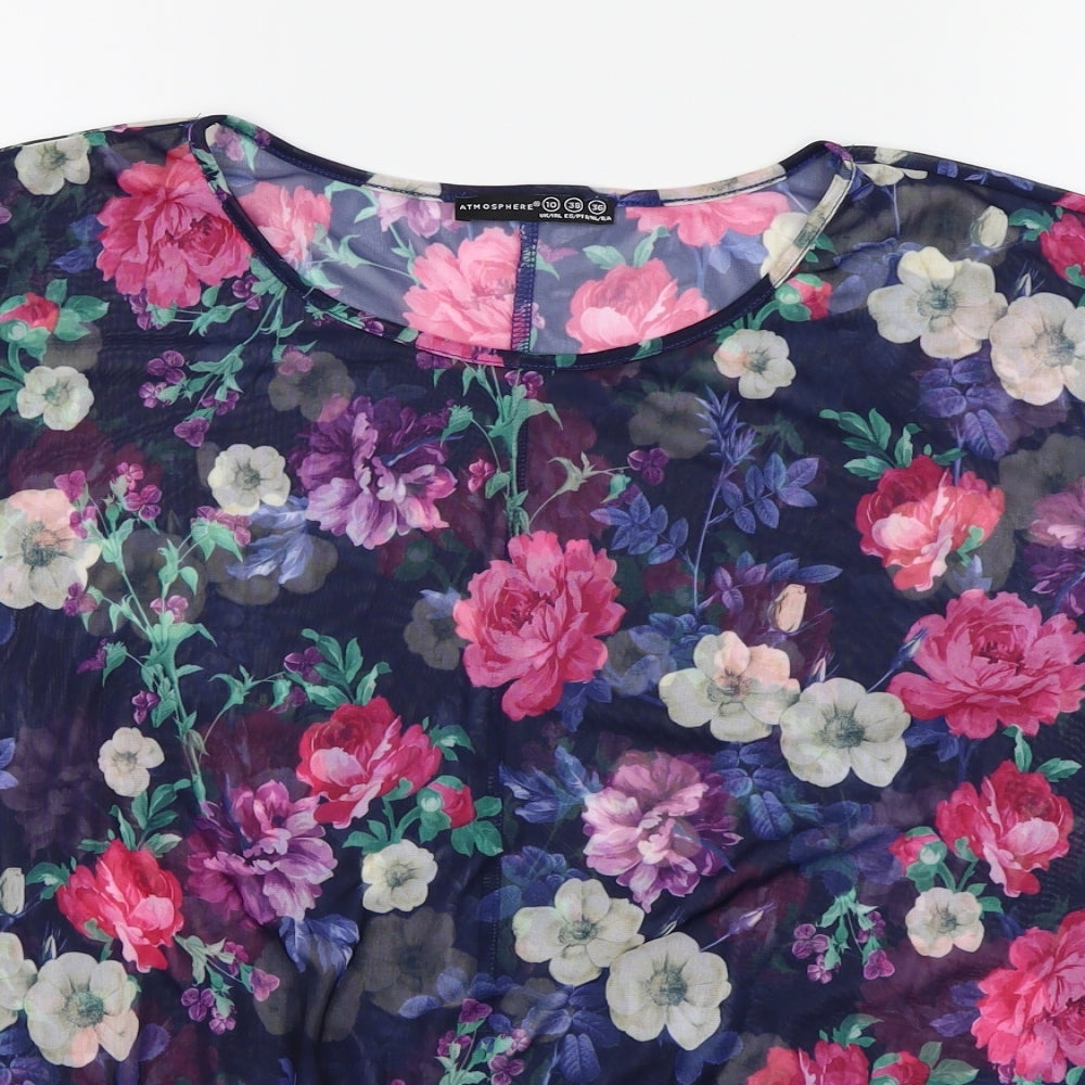 Atmosphere Womens Blue Floral Mesh Basic Blouse Size 10
