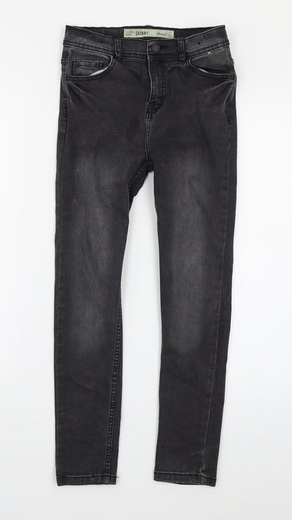 Additional front view of Denim & Co. girls’ black denim skinny jeans, size 11-12, years