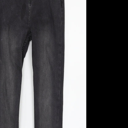 Close-up detail of Denim & Co. girls’ black denim skinny jeans, size 11-12, years