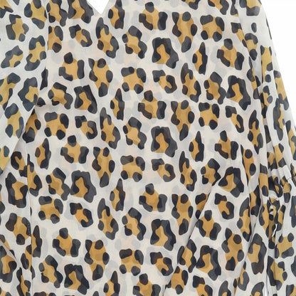Close-up detail of orderplus women’s brown animal print basic blouse, size XL