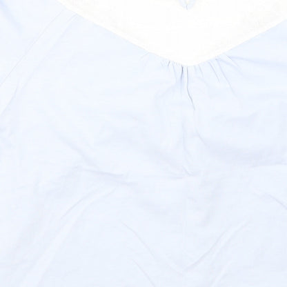 Brand and care label for Next women’s blue basic t-shirt, size UK 14