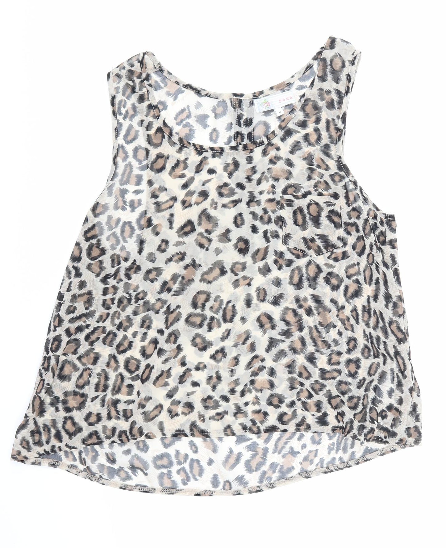 cameo rose Womens Brown Animal Print Mesh Basic Blouse Size 12