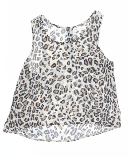 Additional front view of Cameo Rose women’s brown animal print mesh basic blouse, size UK 12
