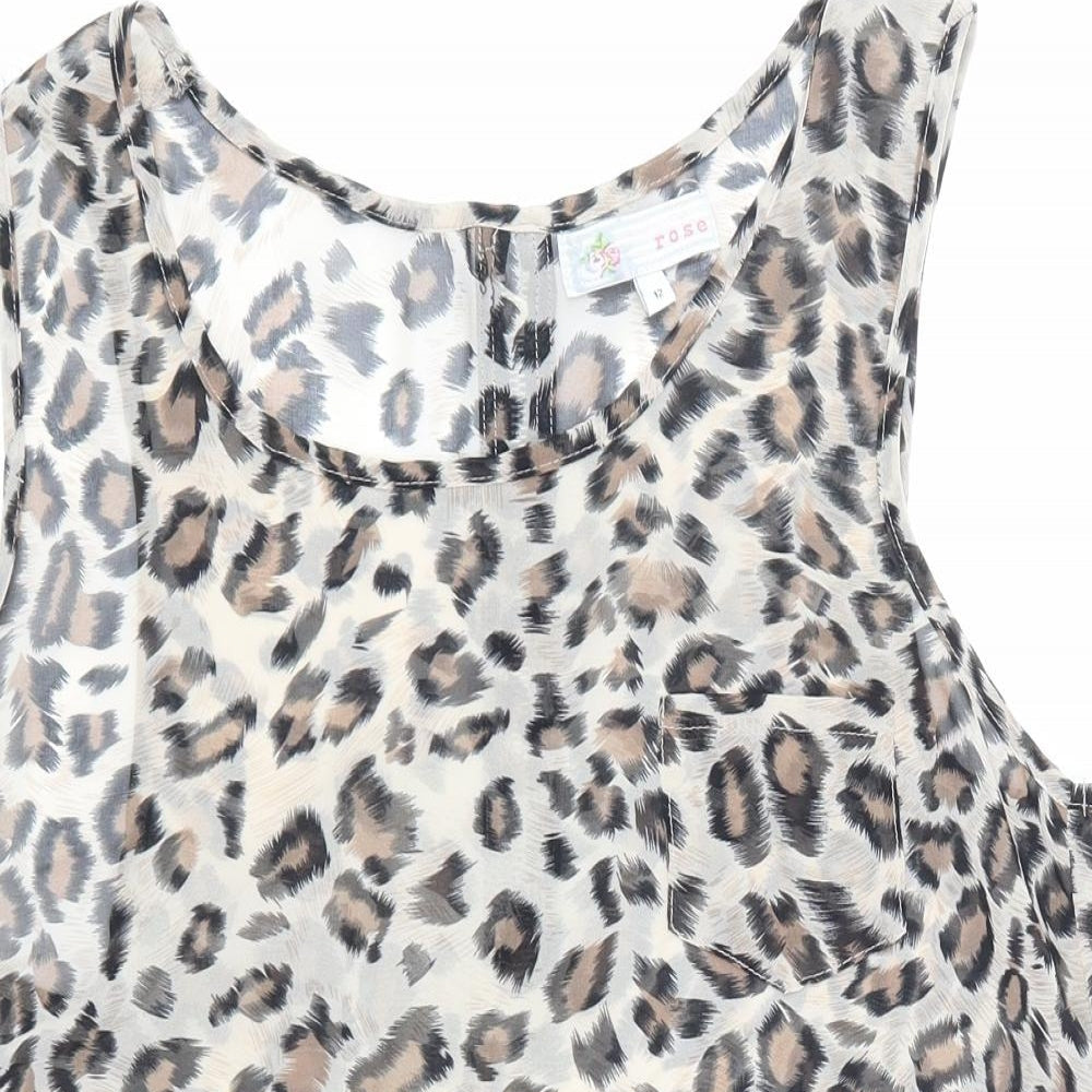 cameo rose Womens Brown Animal Print Mesh Basic Blouse Size 12
