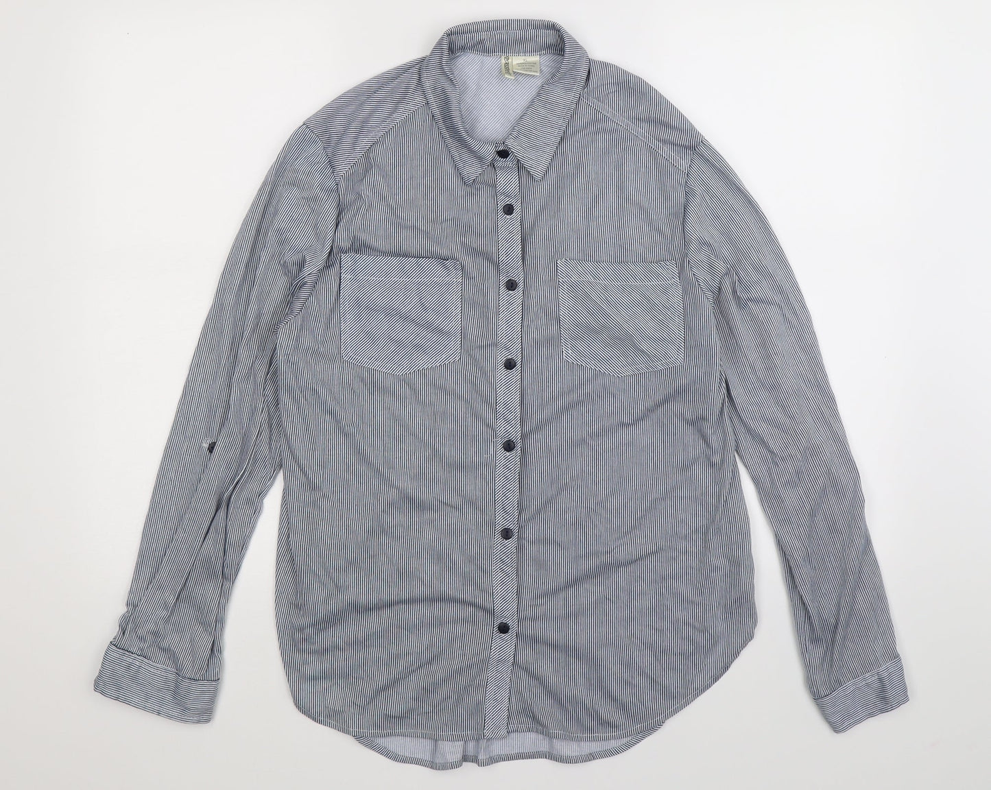 Passport Womens Blue Striped  Basic Button-Up Size XL