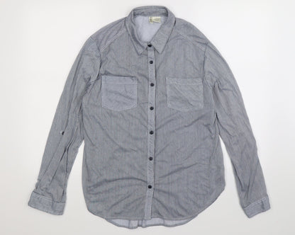 Additional front view of Passport women’s blue striped basic button-up, size XL