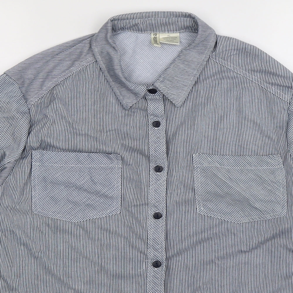 Passport Womens Blue Striped  Basic Button-Up Size XL