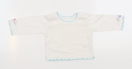 first needs  White   Basic T-Shirt Size 3-6 Months  - flowers on arms