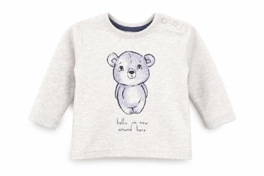 Front view of George boys’ grey basic t-shirt, size 0-3, months - bear