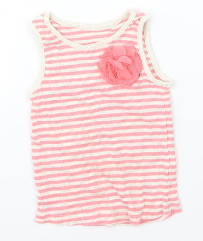 Additional front view of Matalan girls’ pink basic tank, size 18-24, months - flower on front