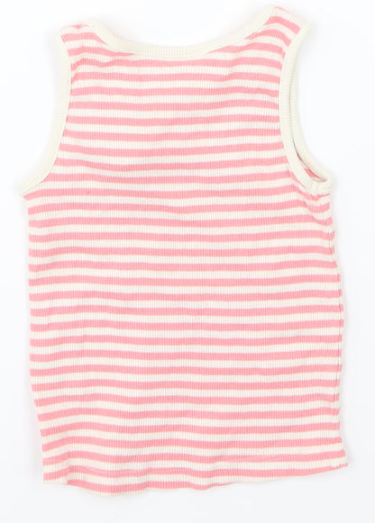 Back view of Matalan girls’ pink basic tank, size 18-24, months - flower on front