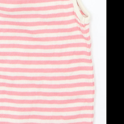 Brand and care label for Matalan girls’ pink basic tank, size 18-24, months - flower on front
