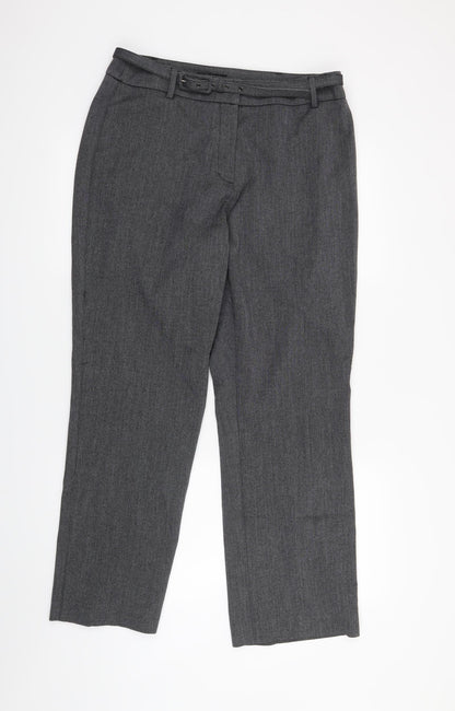 Front view of Debenhams women’s grey trousers, size UK 14, 28-inch leg