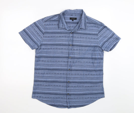 New Look Mens Blue Geometric   Button-Up Size L