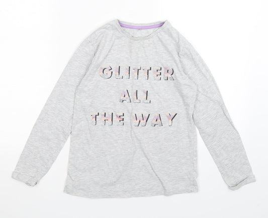 George Girls Grey   Basic T-Shirt Size 9-10 Years  - glitter all the way