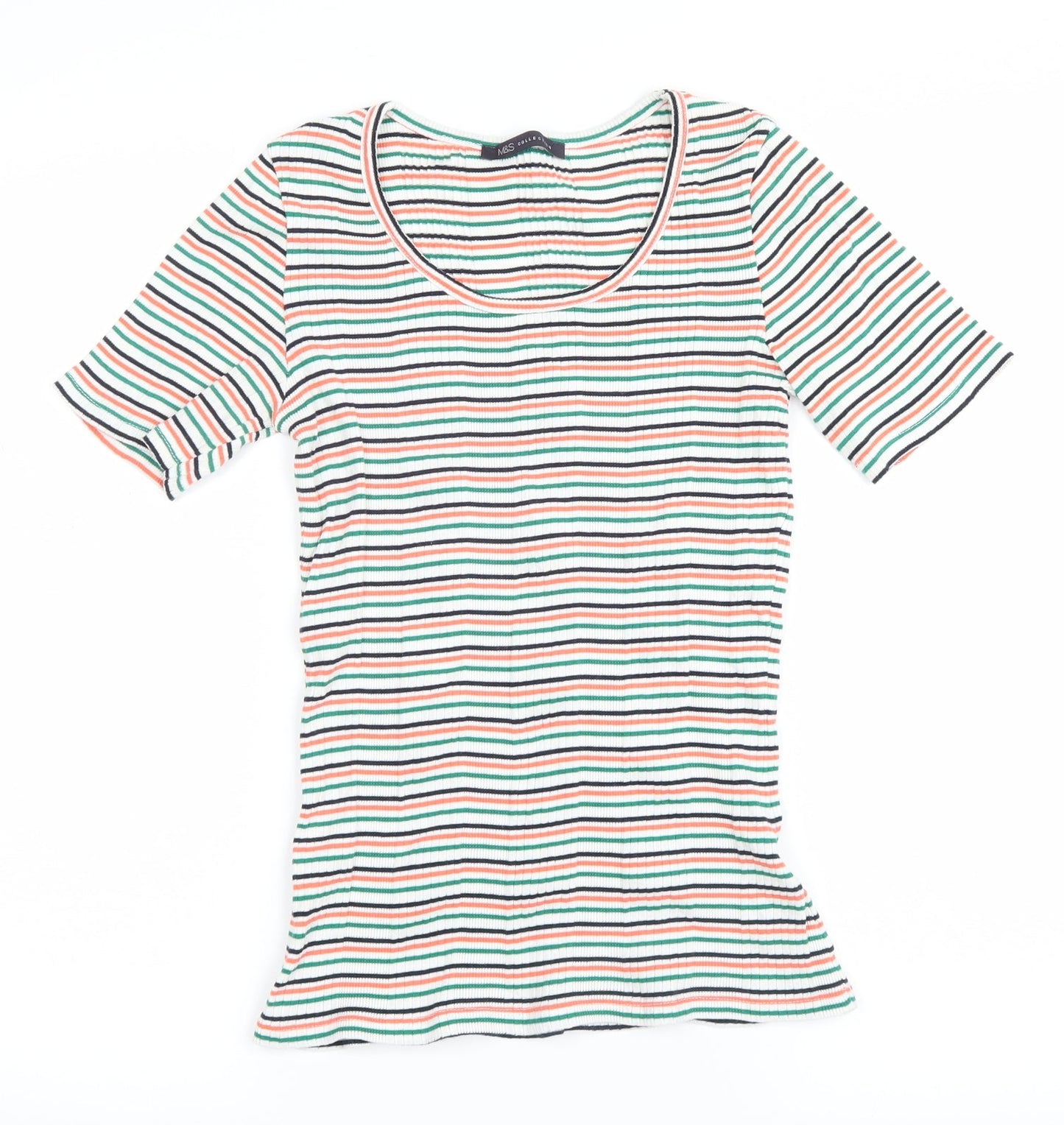 Marks and Spencer Womens Green Striped  Basic T-Shirt Size 6