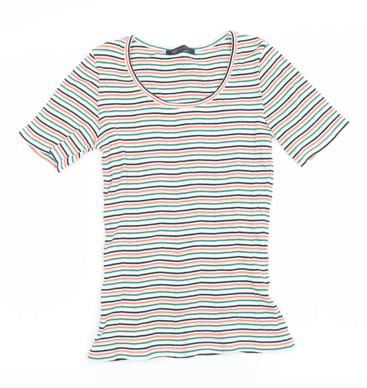 Marks and Spencer Womens Green Striped  Basic T-Shirt Size 6