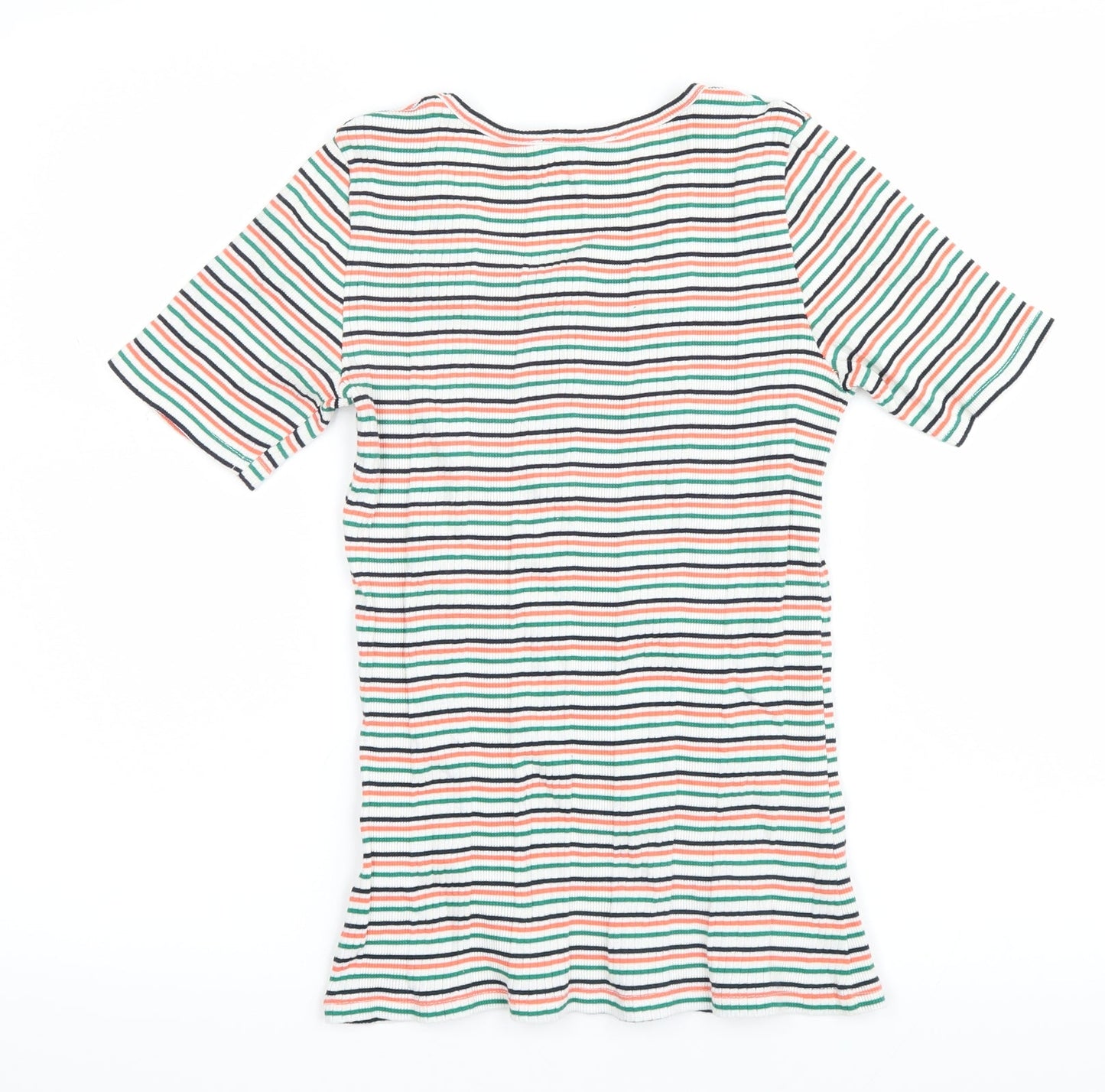 Marks and Spencer Womens Green Striped  Basic T-Shirt Size 6