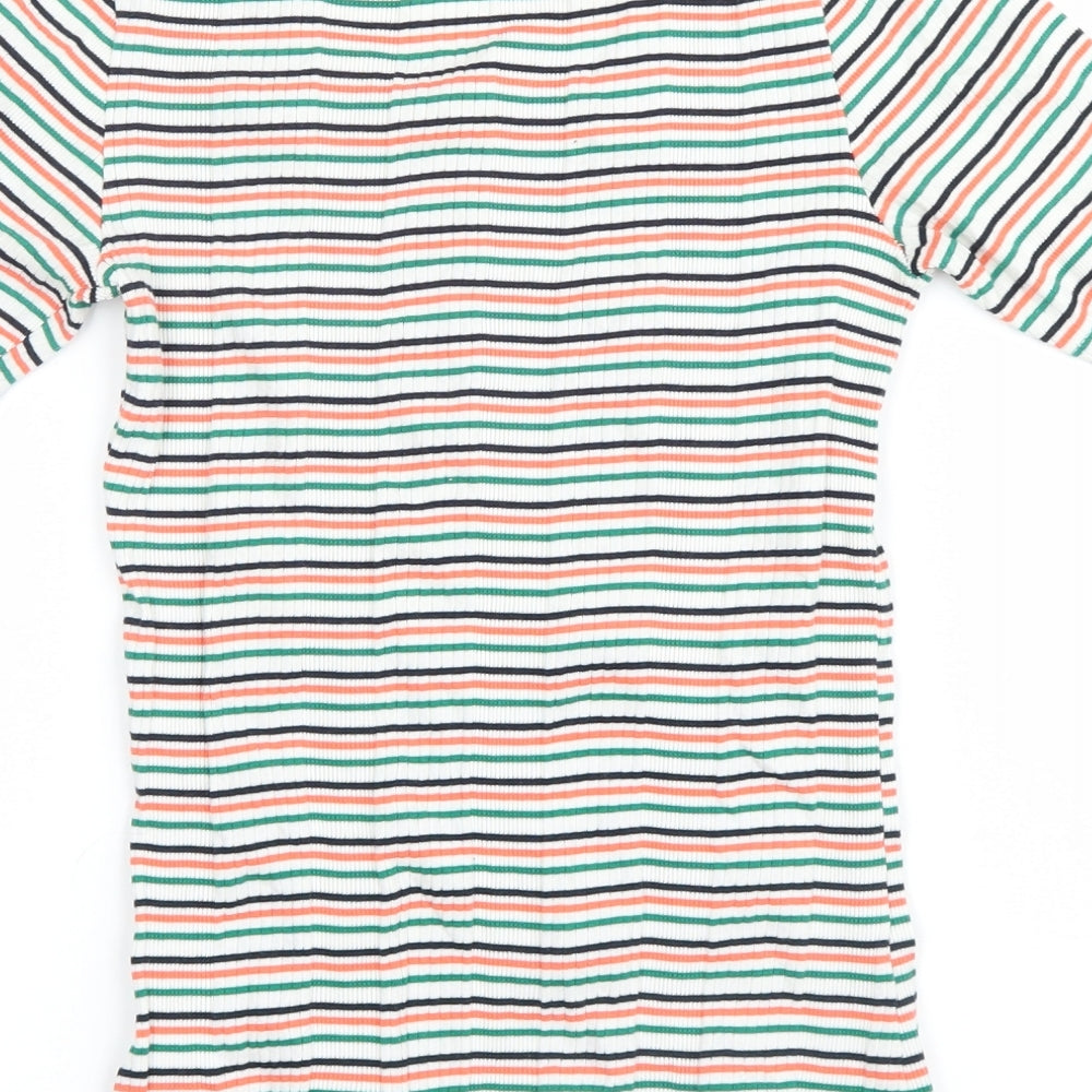 Marks and Spencer Womens Green Striped  Basic T-Shirt Size 6