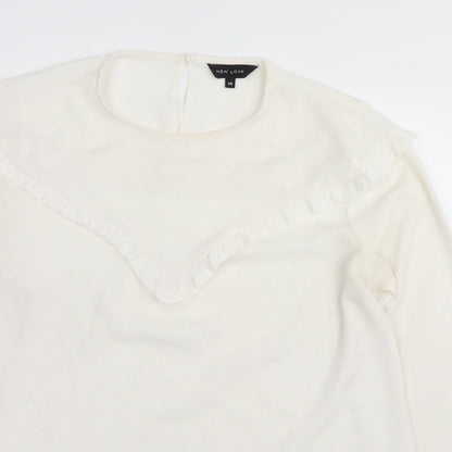 Close-up detail of New Look women’s white basic blouse, size UK 10