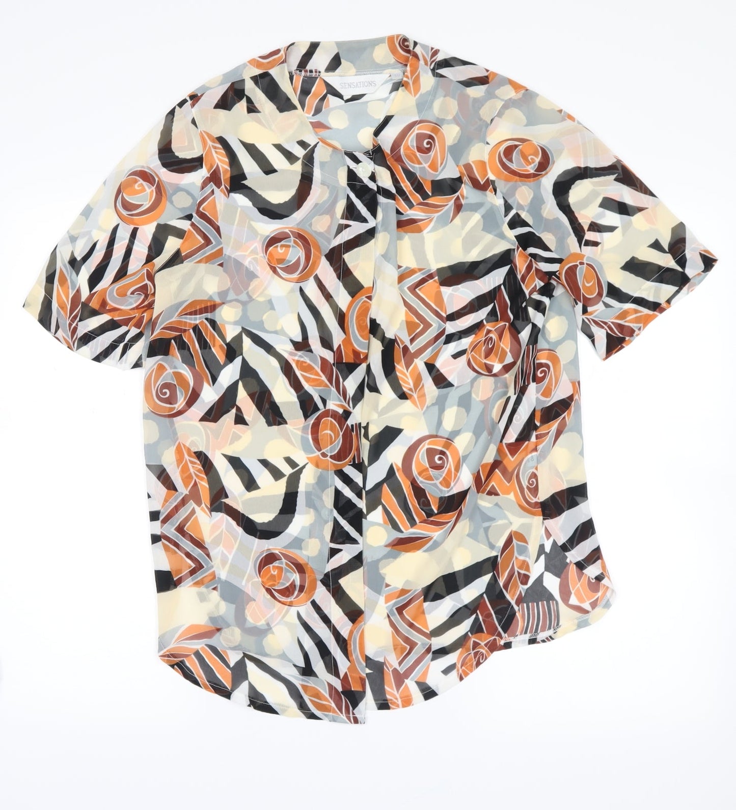 SENSATIONS Womens Ivory Floral  Basic Button-Up Size 10