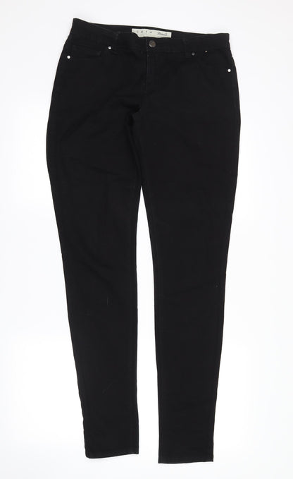 Additional front view of denim co women’s black denim straight jeans, size UK 12