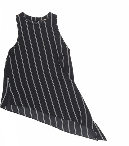 Additional front view of eve women’s black striped basic blouse, size UK 14