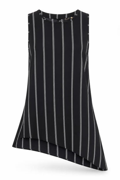 Front view of eve women’s black striped basic blouse, size UK 14