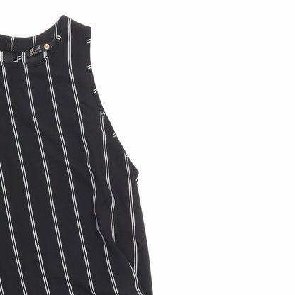Close-up detail of eve women’s black striped basic blouse, size UK 14