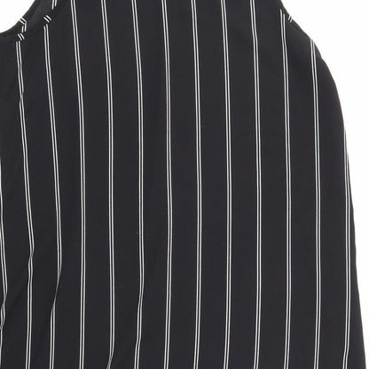 Brand and care label for eve women’s black striped basic blouse, size UK 14