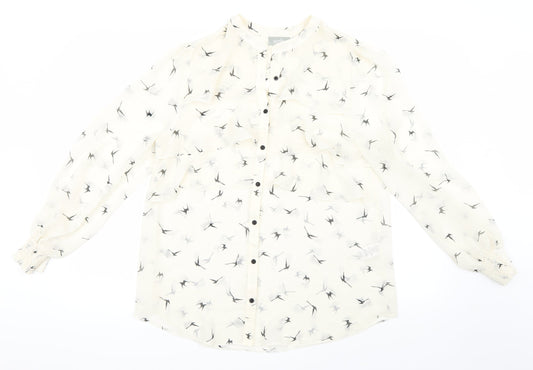 Wallis Womens White Animal Print  Basic Button-Up Size M
