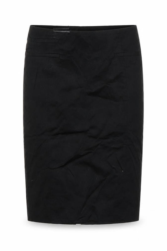 Front view of label women’s black a-line skirt, size UK 12