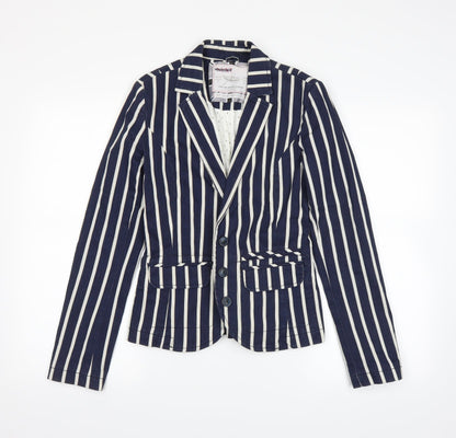 Additional front view of Next women’s blue striped jacket, size UK 8