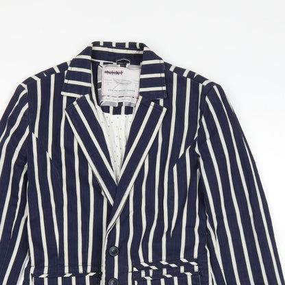Close-up detail of Next women’s blue striped jacket, size UK 8